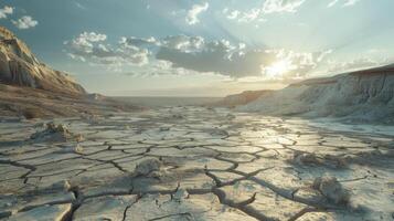 Dry cracked desert land landscape. photo