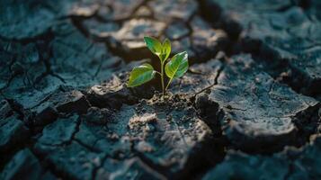 Planting in dry cracked mud for survival. photo