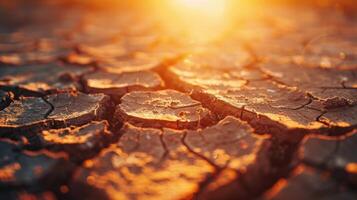 Global warming concept. dead tree under hot sunset drought cracked desert landscape photo