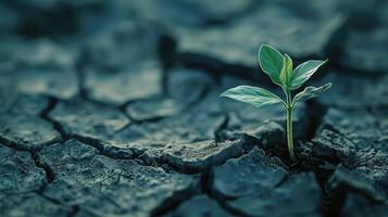 small sprout growing on cracked earth. photo