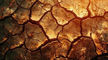 Global warming concept. dead tree under hot sunset drought cracked desert landscape photo