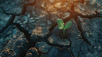 Planting in cracked mud to combat global warming. photo