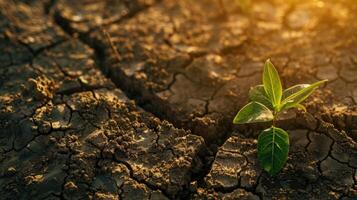 Plant in cracked mud for Earth Day 2023. photo