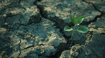 Cracked ground with small plants growing photo