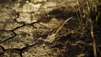 rice in dried cracked mud photo