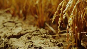 rice in dried cracked mud photo