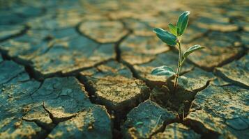 Planting in dry cracked mud for survival. photo