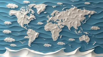 un mundo mapa intrincadamente hecho a mano utilizando papel para un único monitor foto