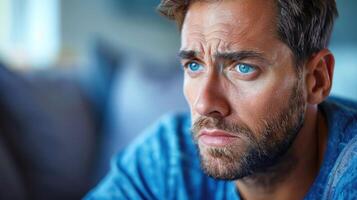 Tight shot of a man with striking blue eyes photo
