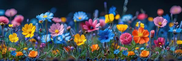 Vibrant flowers cover a green field photo