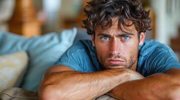 Close up of a person reclining on a couch photo