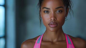 Close-up view of a person wearing a pink top photo