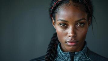 A detailed view of a person with intricate braided hair photo