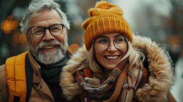 A man and a woman dressed in warm winter attire photo