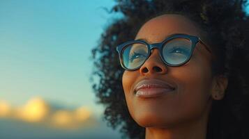 Close up of a person wearing glasses photo