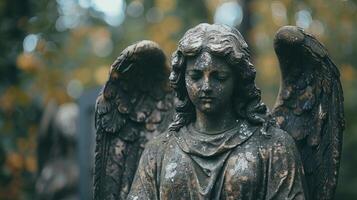 detallado ver de un ángel estatua con intrincado caracteristicas foto