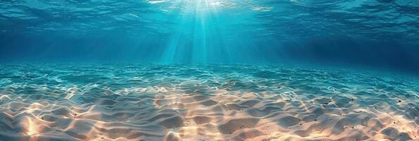 Scene underwater showing sand and water photo