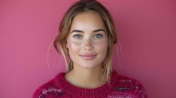 Woman in pink sweater posing for a photo