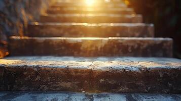 Sunlight illuminates outdoor stairs photo