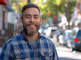 Bearded man standing on urban street photo