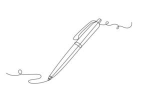 Continuous one line drawing writing pen isolated minimalist linear illustration made of single line illustration. vector