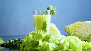 vegetarian smoothie made from green vegetables, cabbage, lettuce, greens video