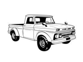 clásico retro coche ilustración en negro y blanco estilo vector