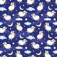 Cute cartoon sheep seamless pattern. Animal pattern with sheep, moon and clouds. Sheep counted to sleep. For fabric, childish textile, kids bedding, wallpaper, sleepwear vector