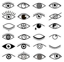 Eyes and eye icon set. Outline eye icons. Open and closed eyes images, sleeping eye shapes with eyelash, supervision and searching signs. Human vision vector