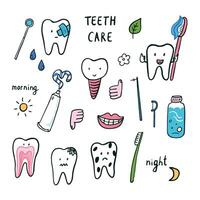 Dental care doodle set. Illustration in cartoon style. vector