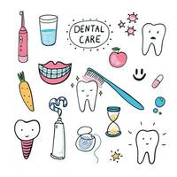 Dental care doodle set. Illustration in cartoon style. vector