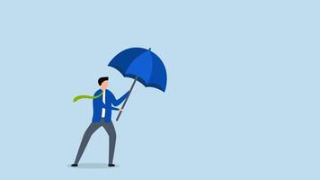 Economic recovery, Animation of businessman with a strong umbrella to return a red arrow. video