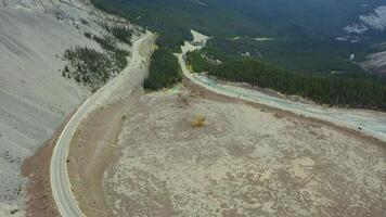 Aerial view of the curve at The Big Bend on the Icefield Parkway. video