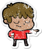 distressed sticker of a cartoon happy boy png