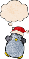 lindo pingüino de navidad y burbuja de pensamiento en estilo de patrón de textura grunge png