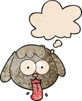 cartoon dog face panting and thought bubble in grunge texture pattern style png