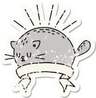 grunge sticker of tattoo style happy cat png