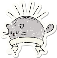 grunge sticker van tatoeëren stijl gelukkig kat png