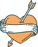 ícone de estilo de tatuagem de um coração de seta e banner png