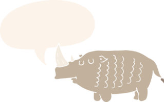 cartoon rhinoceros and speech bubble in retro style png