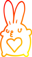 linha de gradiente quente desenhando coelho de desenho animado fofo com coração de amor png