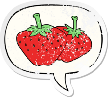 cartoon strawberry and speech bubble distressed sticker png