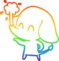 dibujo de línea de gradiente de arco iris lindo elefante de dibujos animados arrojando agua png