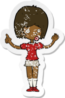 retro distressed sticker of a cartoon woman explaining her point png