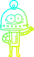 línea de gradiente frío dibujo robot de cartón feliz con bombilla png