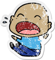 distressed sticker of a cartoon shouting bald man png