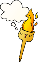 cartoon flaming torch and thought bubble in smooth gradient style png