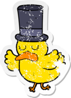 distressed sticker of a cartoon duck wearing top hat png