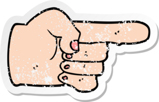 distressed sticker of a cartoon pointing hand png