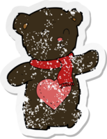 retro nödställd klistermärke av en tecknad vit nallebjörn med kärlekshjärta png